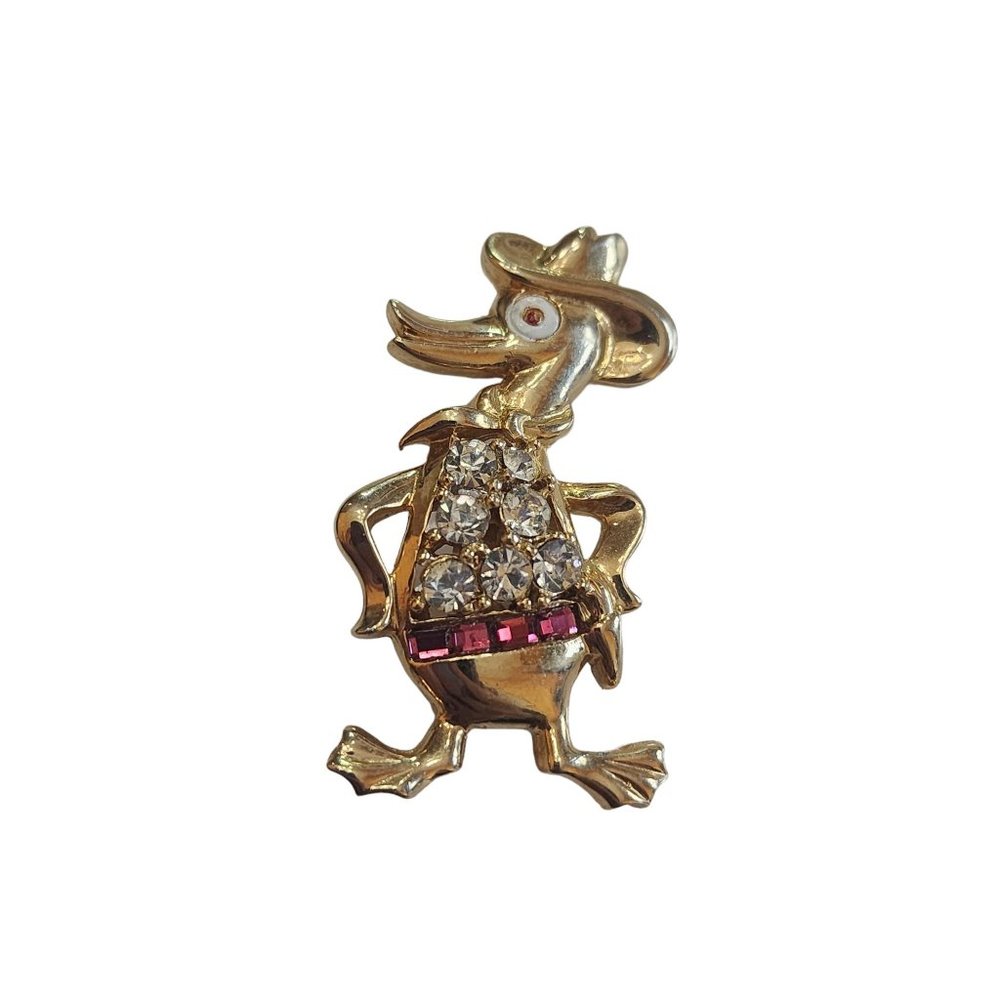 Vintage Plated Rhinestone Western Duck Brooch (A2415)
